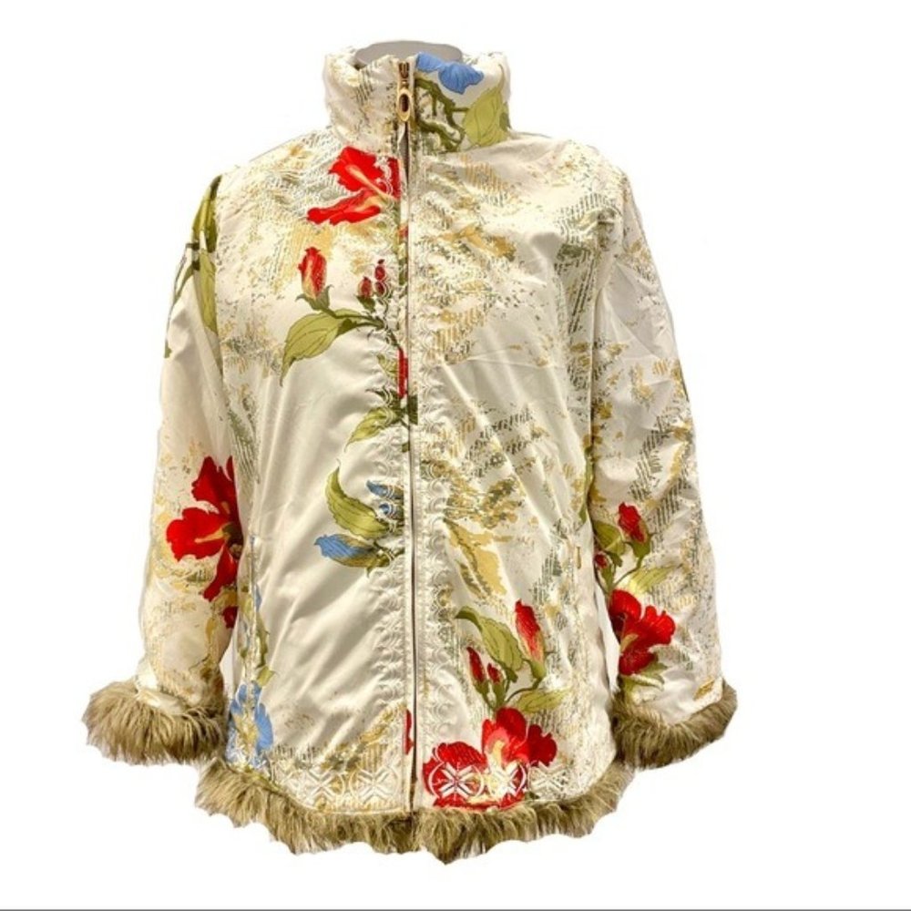 Obermeyer Floral Ski Jacket - Cream, Red, Green, Blue